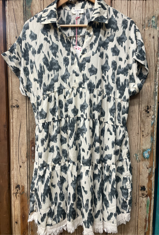 Black and cream dress with fringe bottom