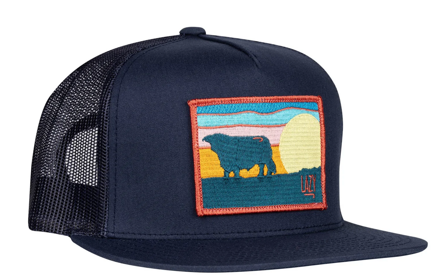 LAZY J RANCH NAVY HEREFORD SKY CLASSIC FIVE PANEL TRUCKER HAT