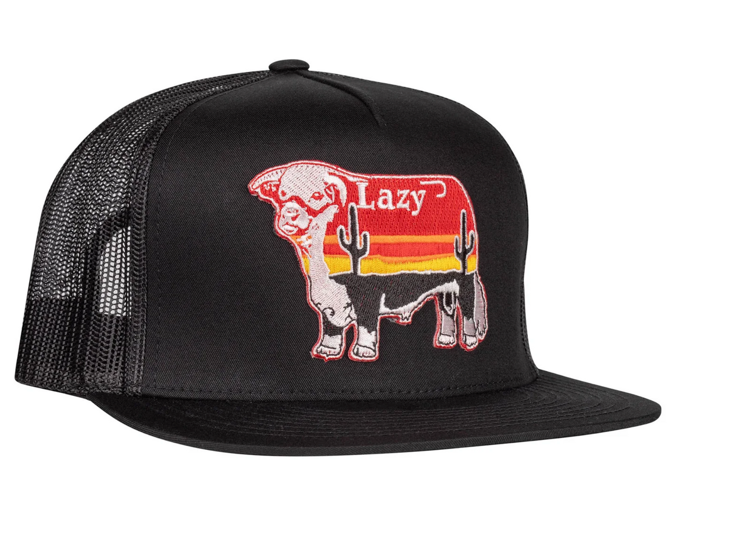 Lazy J Black Sunrise Bull Classic Five Panel Trucker Hat