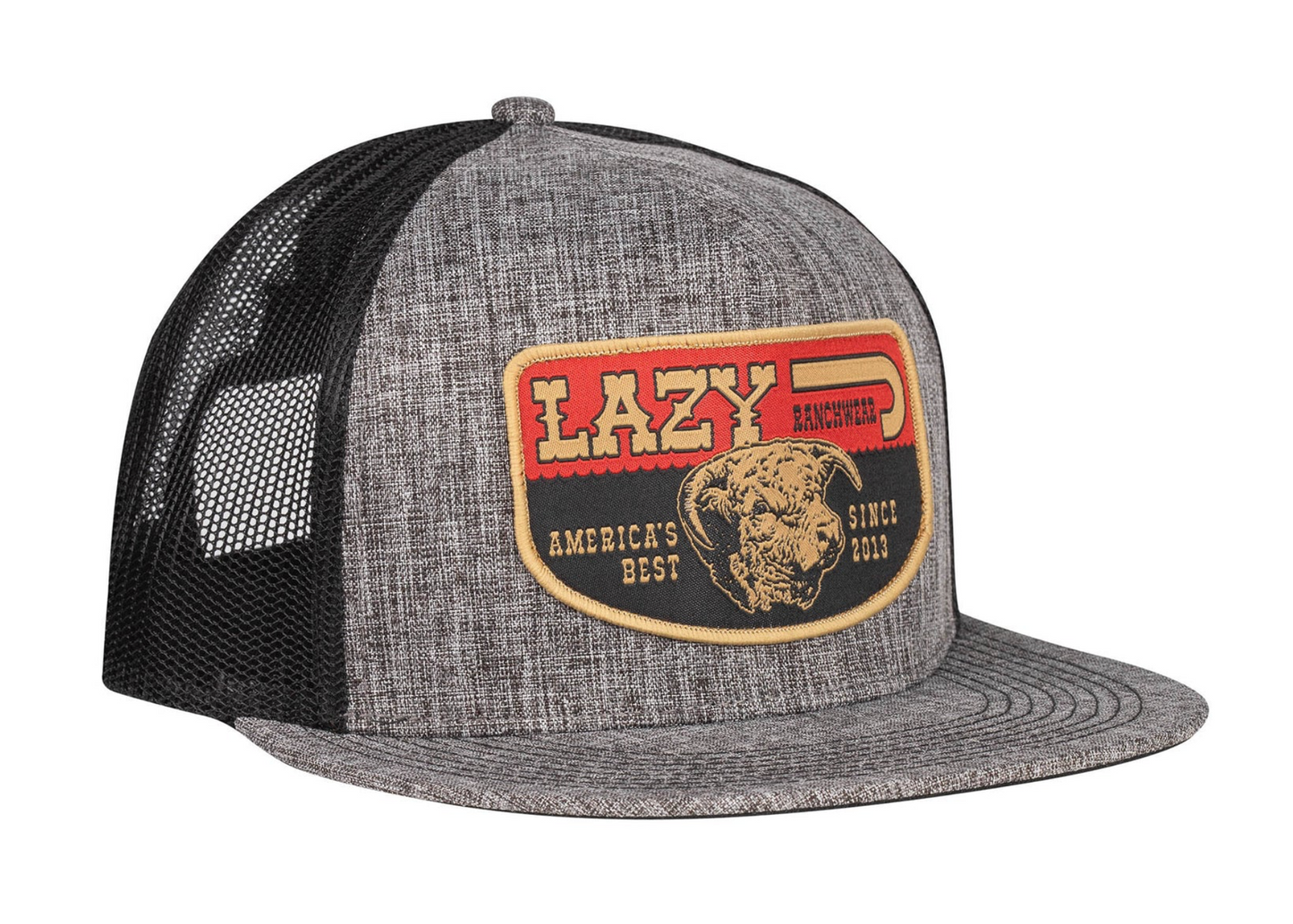 LAZY J RANCH HEATHER GREY & BLACK AMERICA'S BEST BANNER CLASSIC FIVE PANEL TRUCKER HAT