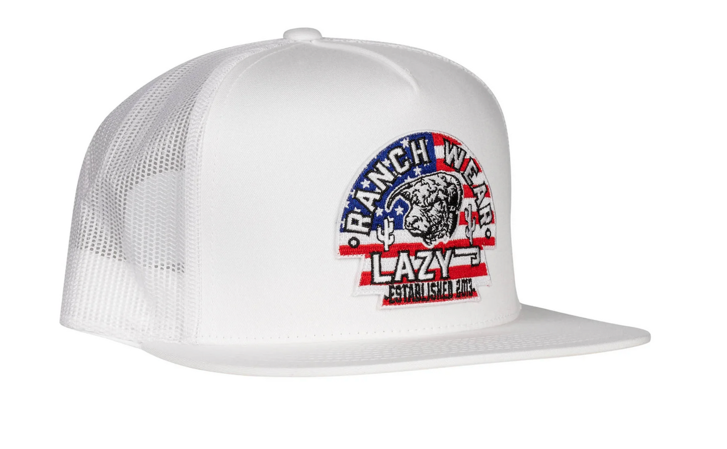 LAZY J RANCH WHITE USA ARROWHEAD CLASSIC FIVE PANEL TRUCKER HAT