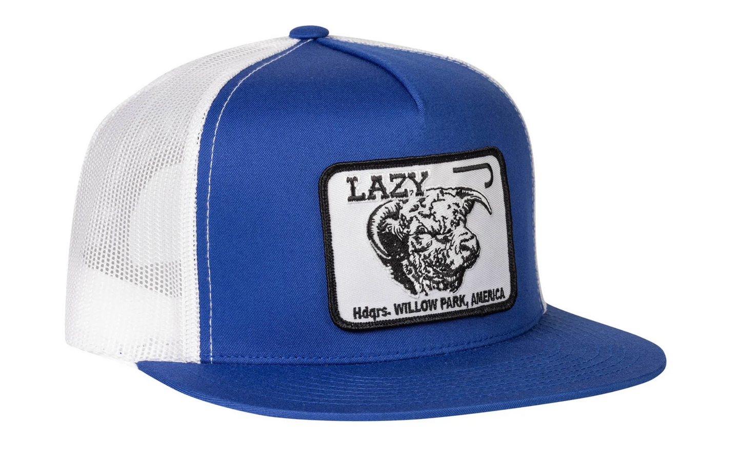 LAZY J RANCH BLUE & WHITE WILLOW CATTLE HEADQUARTERS CLASSIC FIVE PANEL TRUCKER HAT