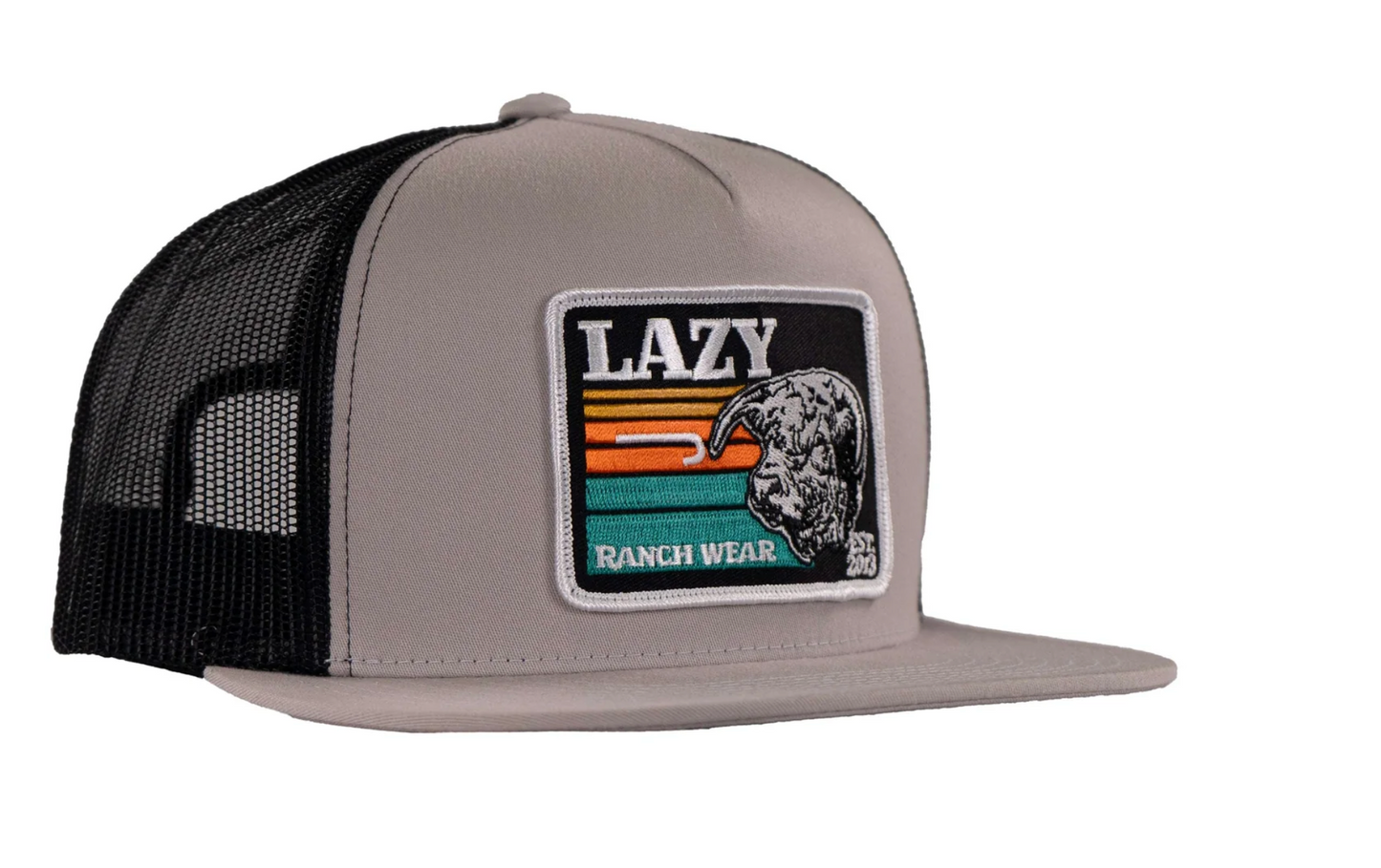 LAZY J RANCH SILVER GREY & BLACK DUSK SUNSET CLASSIC FIVE PANEL TRUCKER HAT