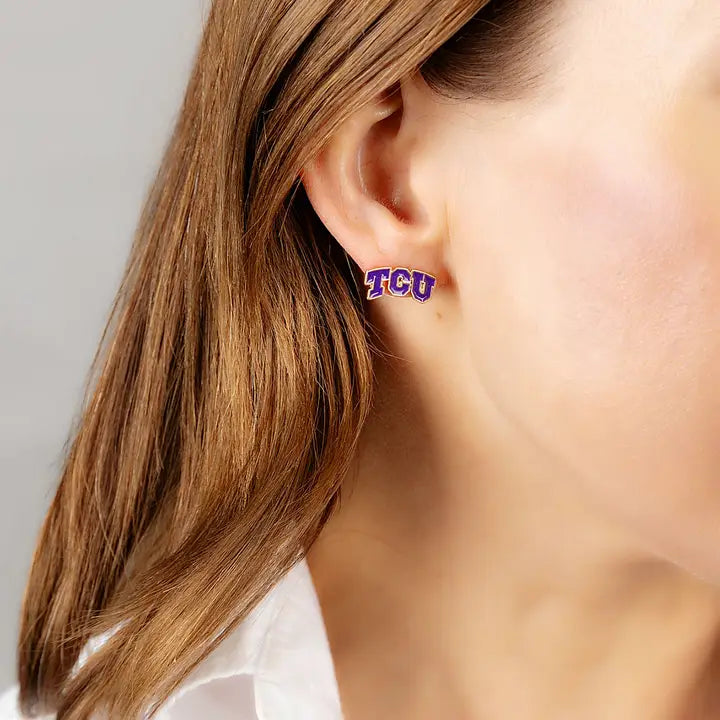 Tcu Horned Frogs Enamel Stud Earrings in Purple Canvas