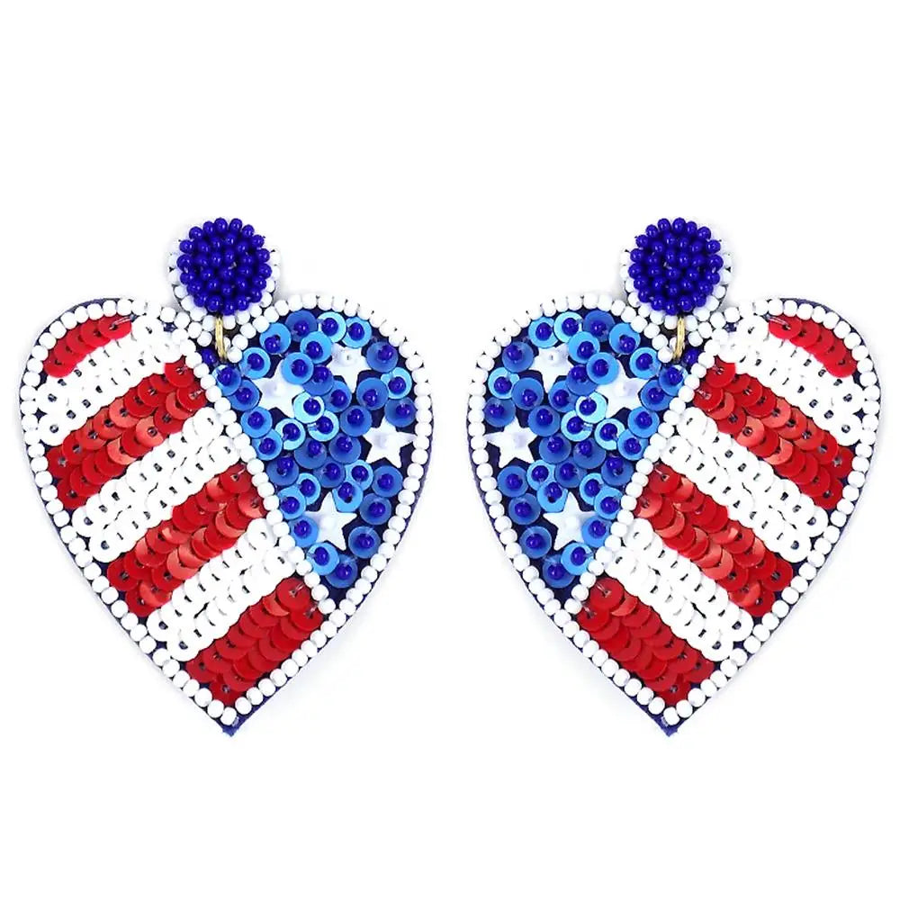 USA Beaded Heart Flag Earring