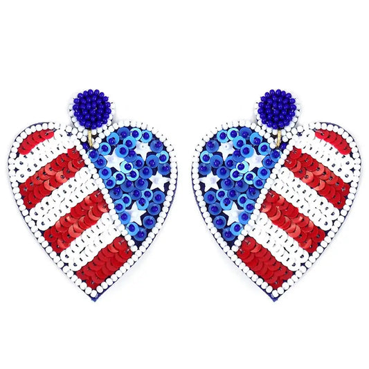 USA Beaded Heart Flag Earring