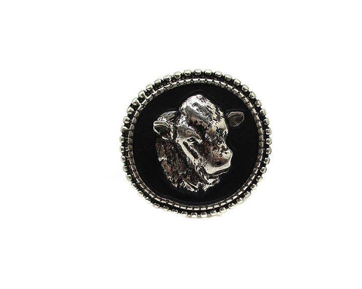 Western Cow Head Portrait Cuff Ring (Snowing)