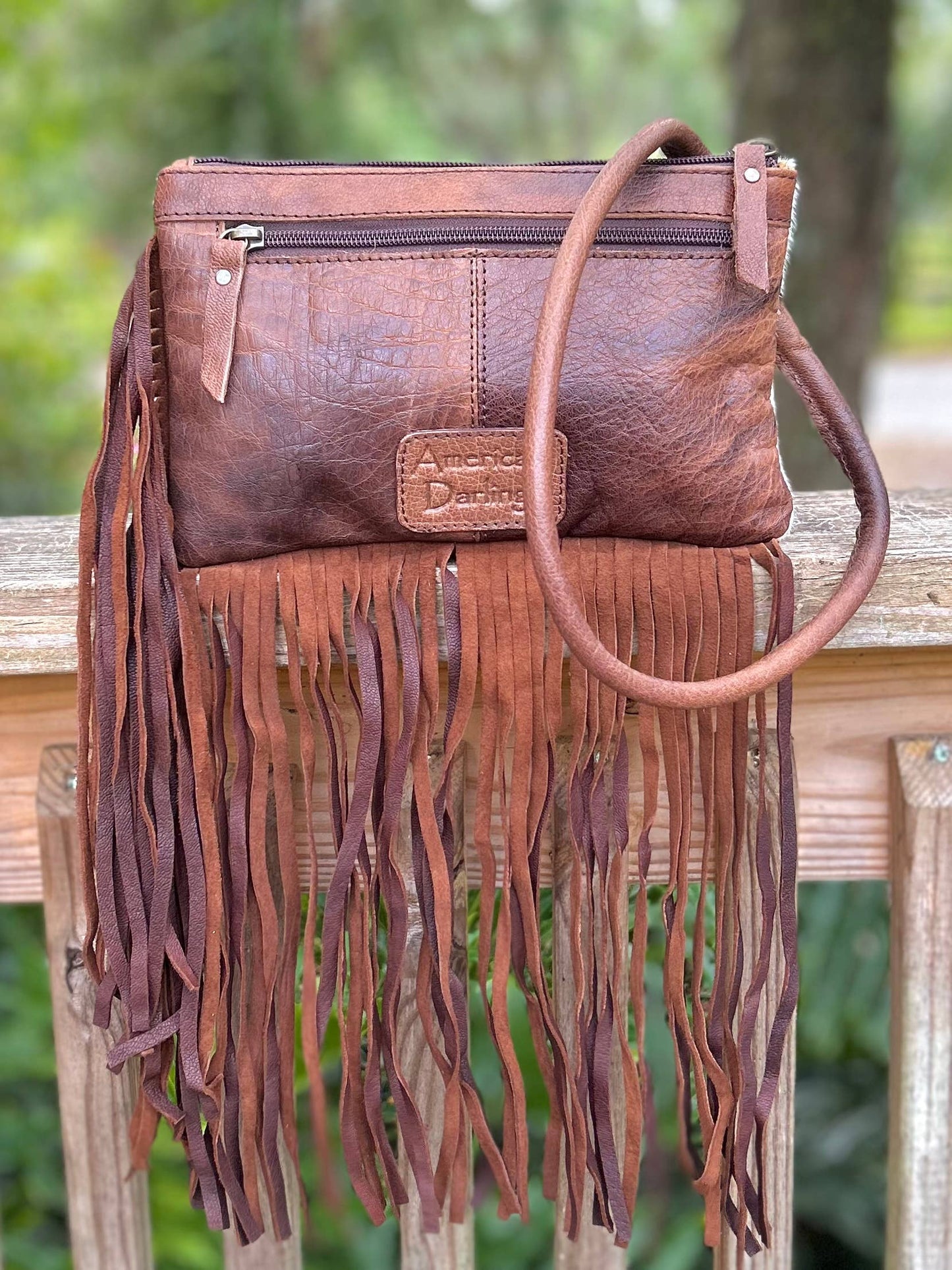 Upcycled LV Cowhide Leather Fringe Wristlet Wallet Bag Boho Southern Junkie