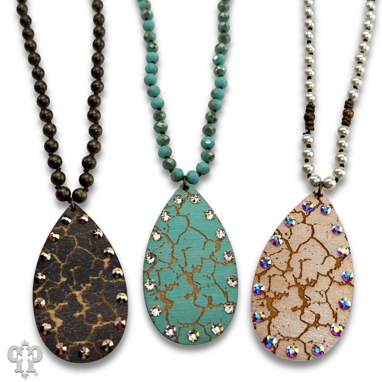 Crackle finish teardrop pendant necklace: Black