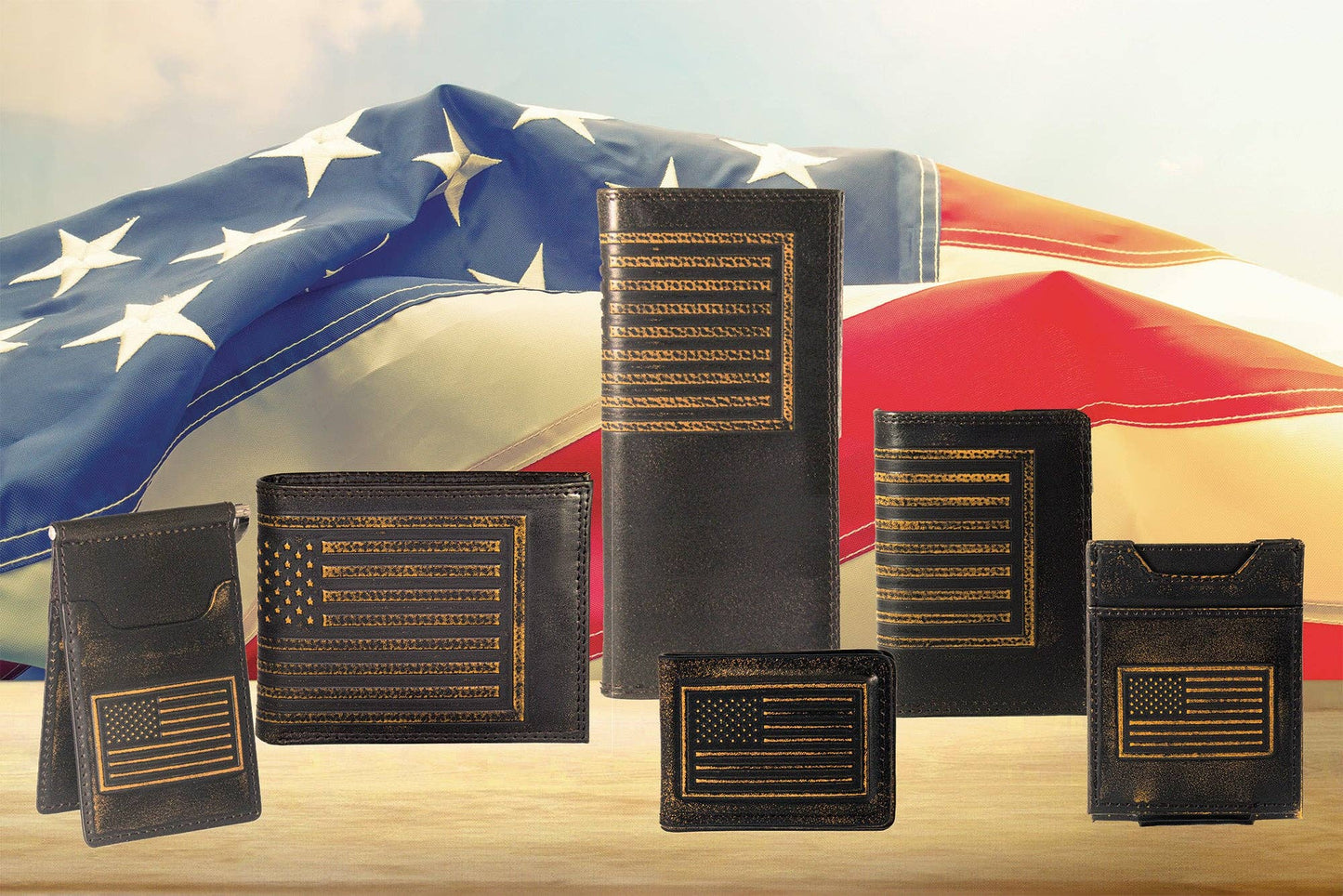 American Flag Burnished Leather Zep Front Pocket Clip Wallet