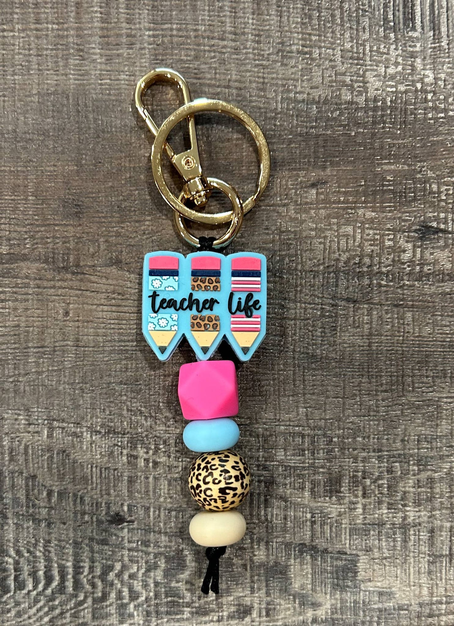 Teacher Life Silicone Bead Keychain JInk TX/ Fl