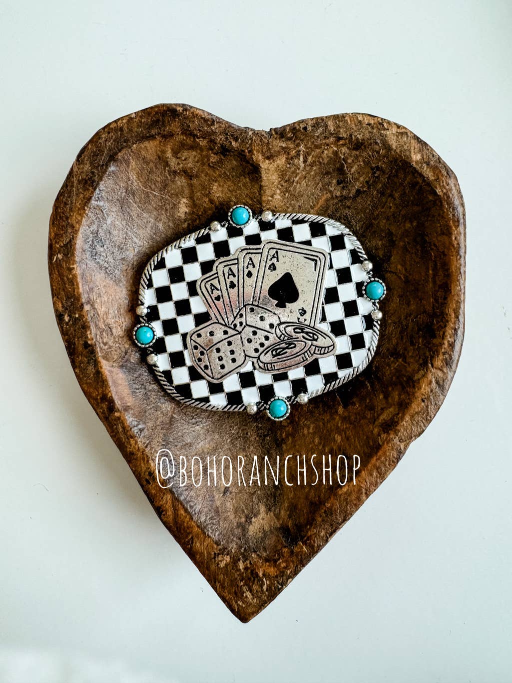 Western Belt Buckle Checker Checkered Pattern: TURQUOISE Boho