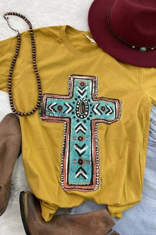 Bella Canvas Turquoise Cross, Faith, Religion: Mustard L&B