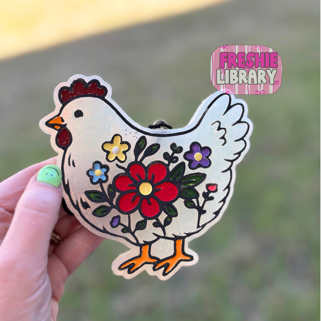 Floral Chicken Car Freshie
