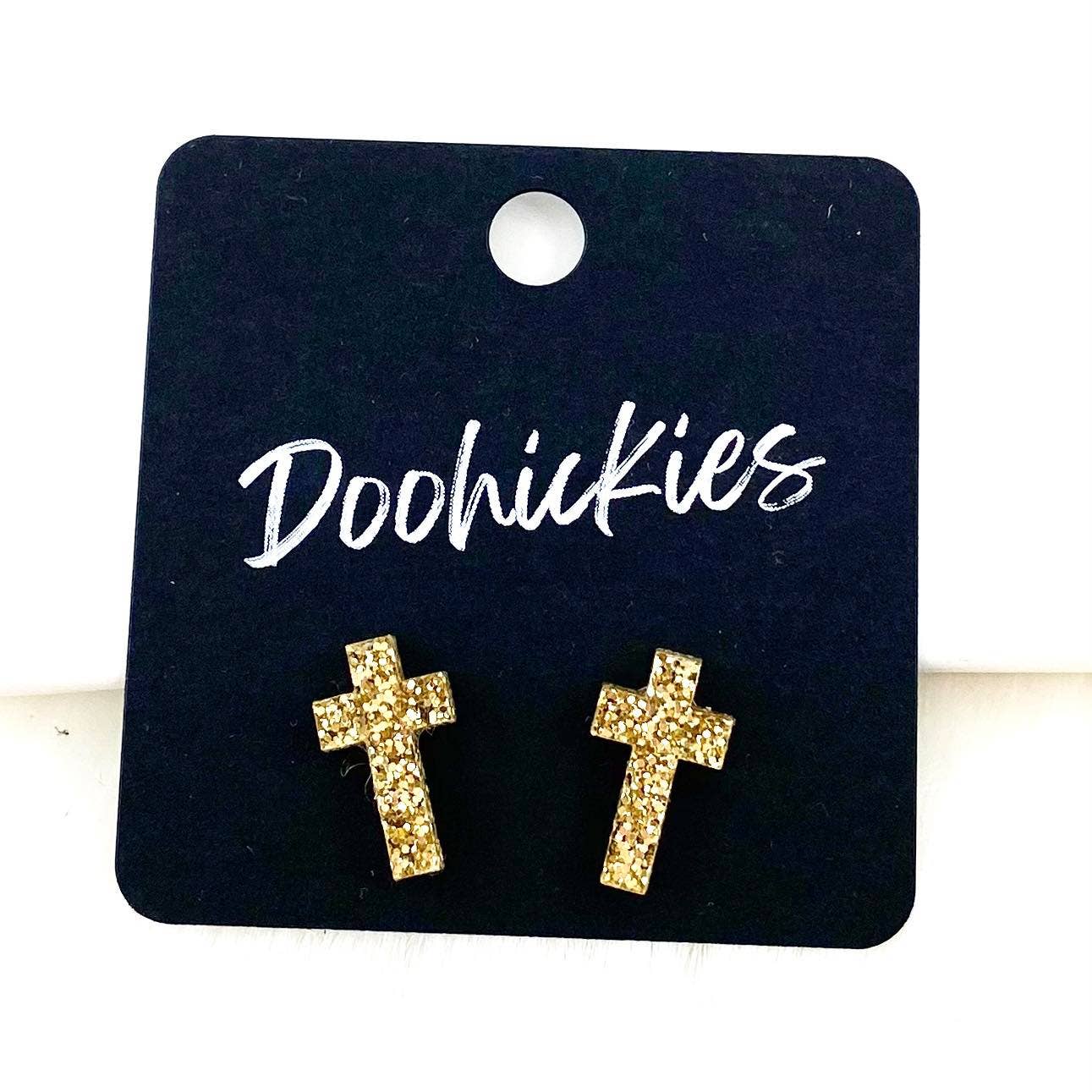 Glitter Cross Stud Earrings Glitter Rose Doohickie