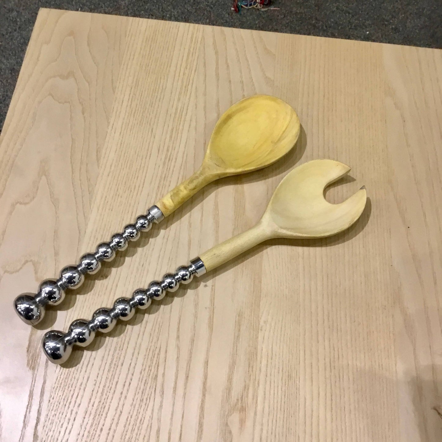 Beaded Wood Salad Servers