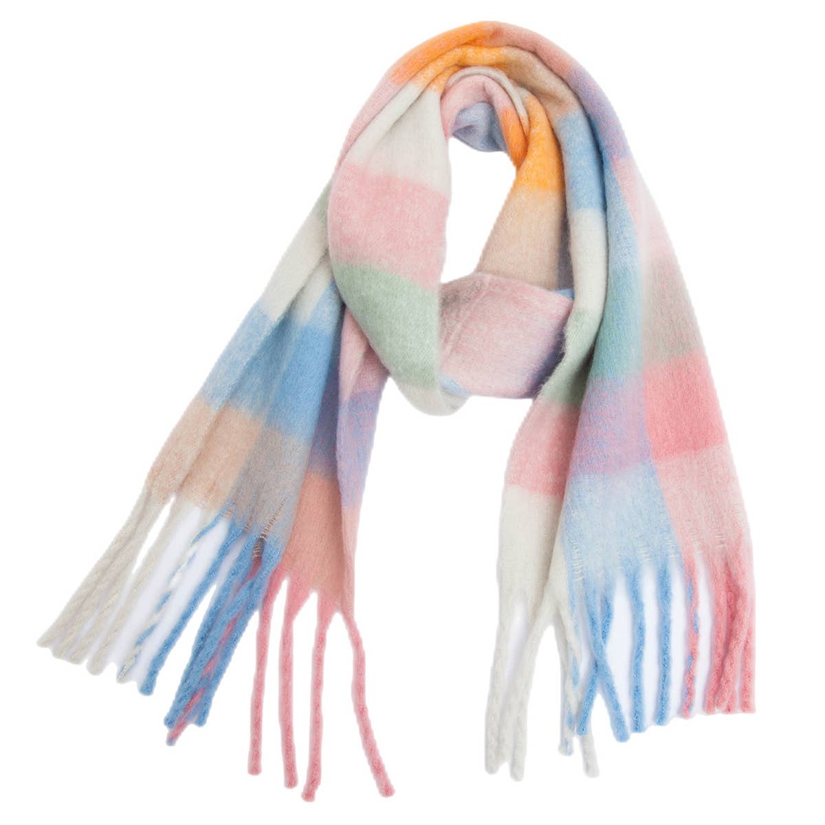PLAID PATTERN FRINGE TRIM WINTER SCARF accity