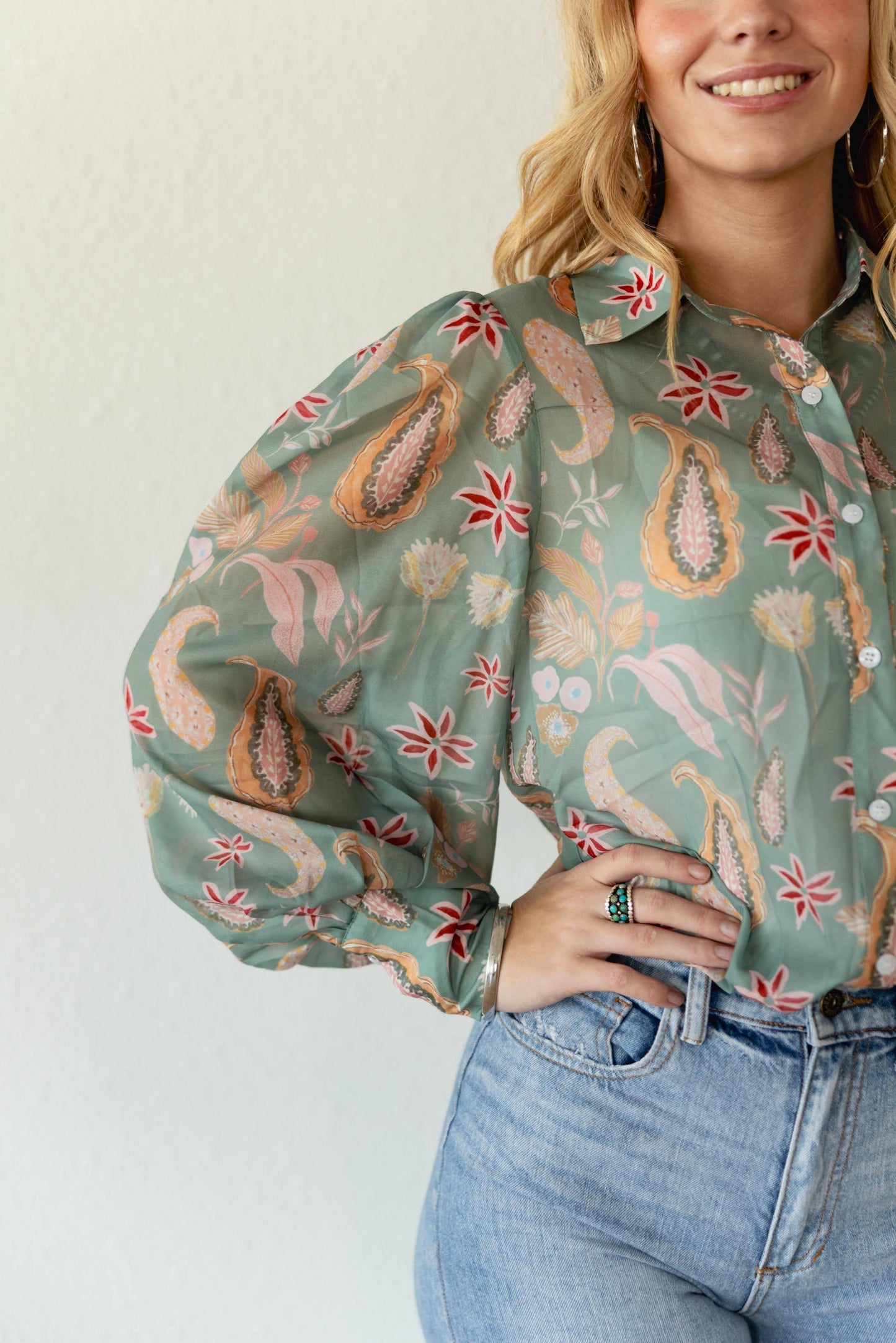 The SAGE PAISLEY Button Up BLOUSE TH