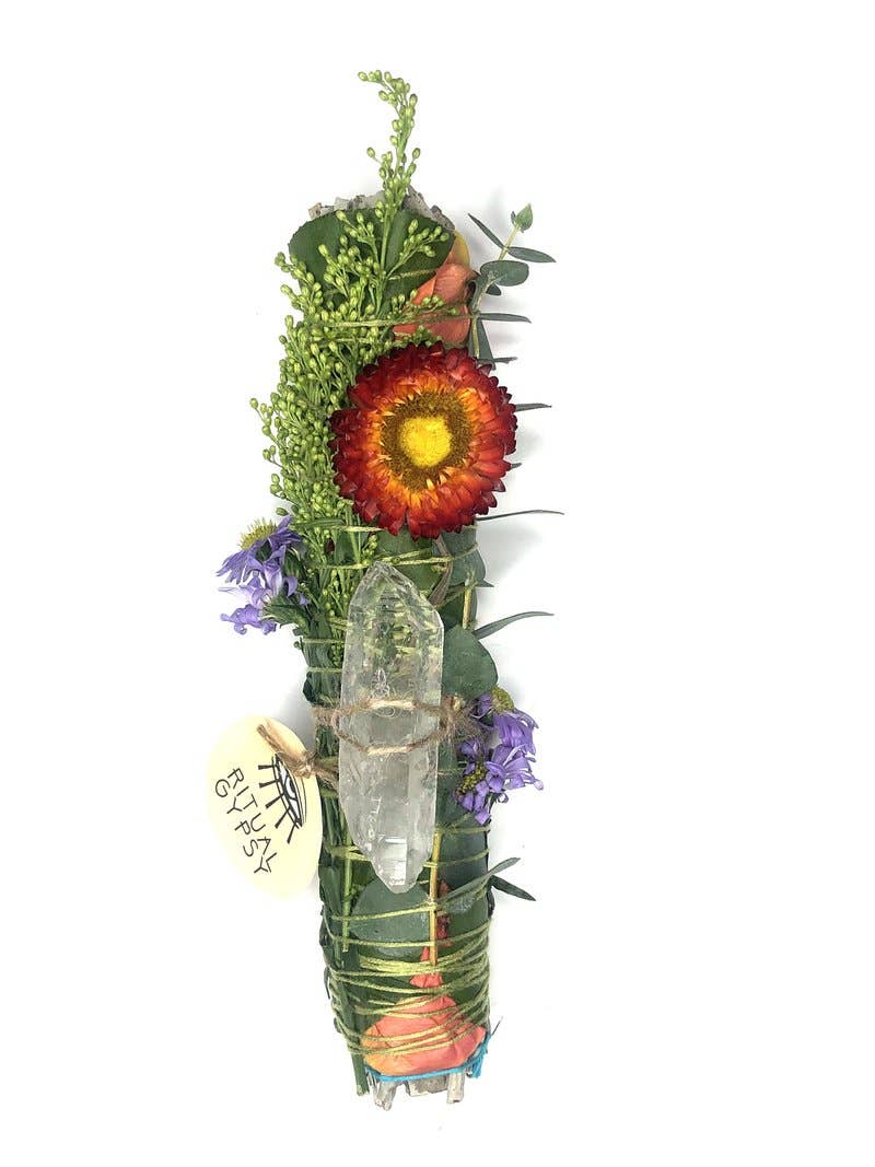 Ritual Sage Wand + Clear Quartz - (4"/9")