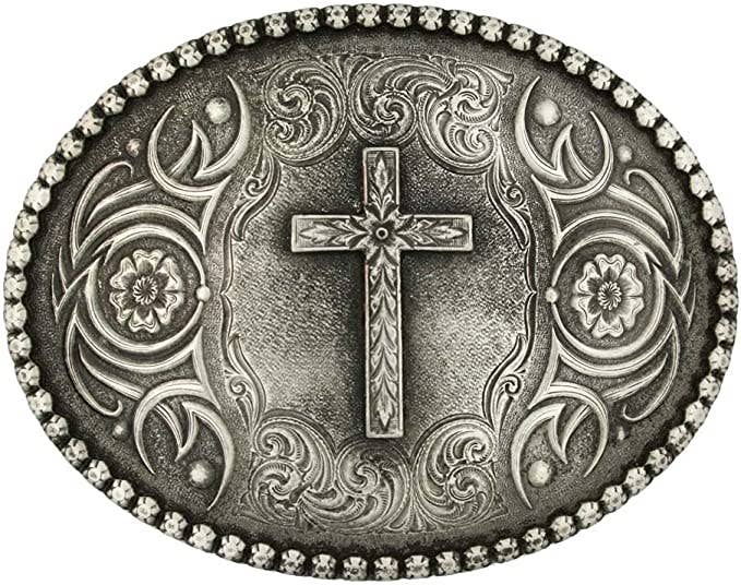 ANTIQUE SILVER Floral Cross Belt Buckle Simple