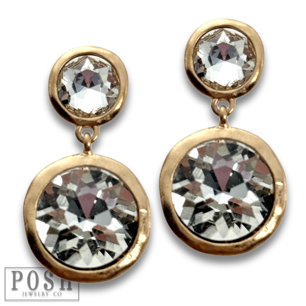 Rhinestone post and dangle earring: Gold PP