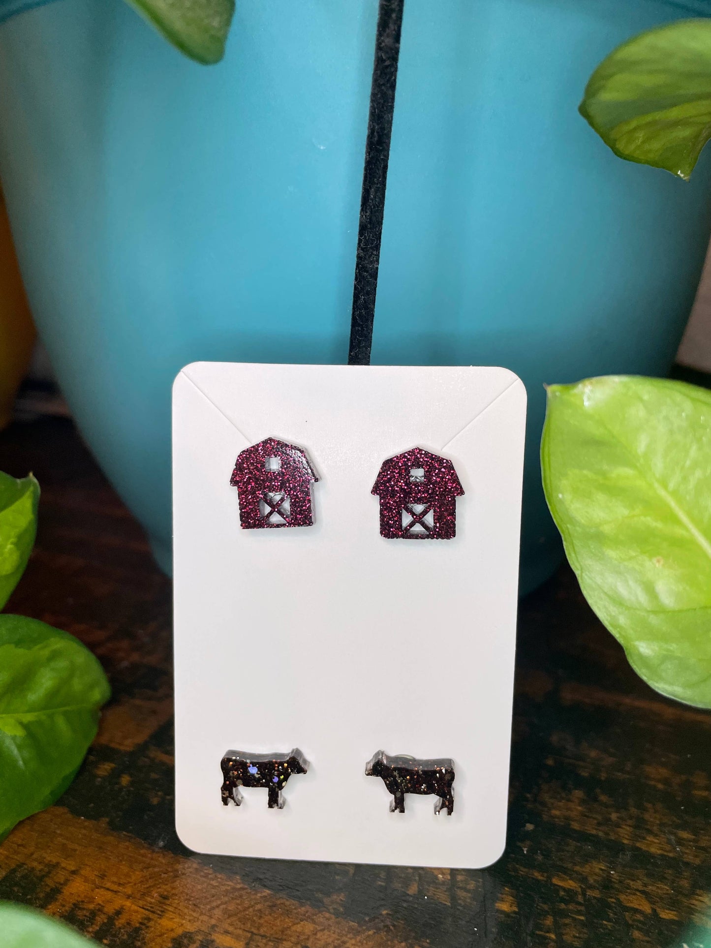 Barn Cow Stud Earrings ranch punchy western: Black cow