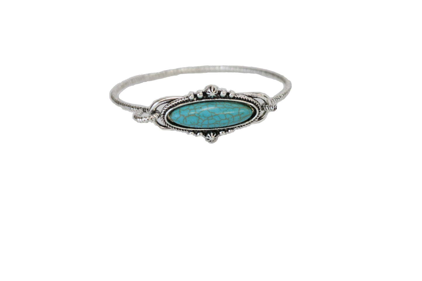 Burnished Silver Rope wire bracelet w/ Oval Turquoise Concho West Co