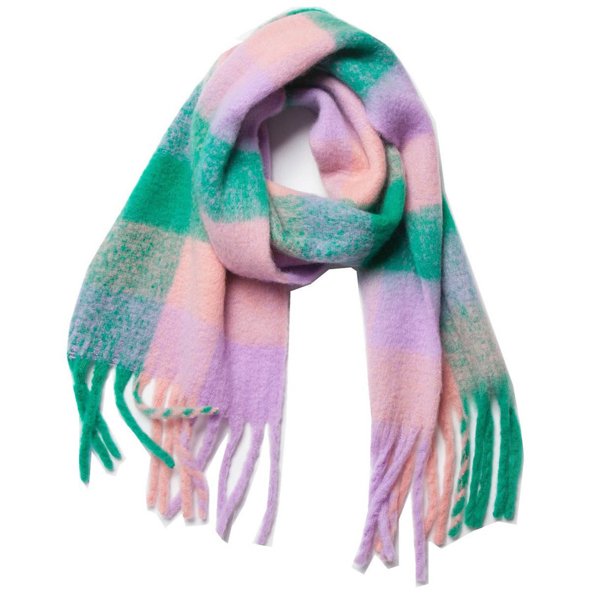 PLAID PATTERN FRINGE TRIM WINTER SCARF accity