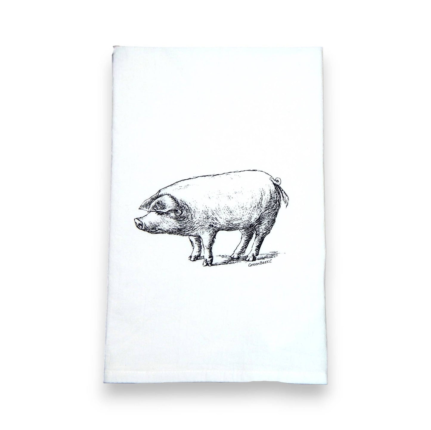 Pig Dish Towel | Tea Towels | Flour Sack Kitchen Towels: Black Green Bee