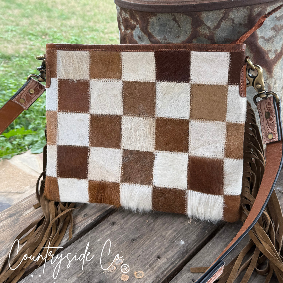 Longhorn Trail Cowhide Checkered Purse Texas Western Cowhide
