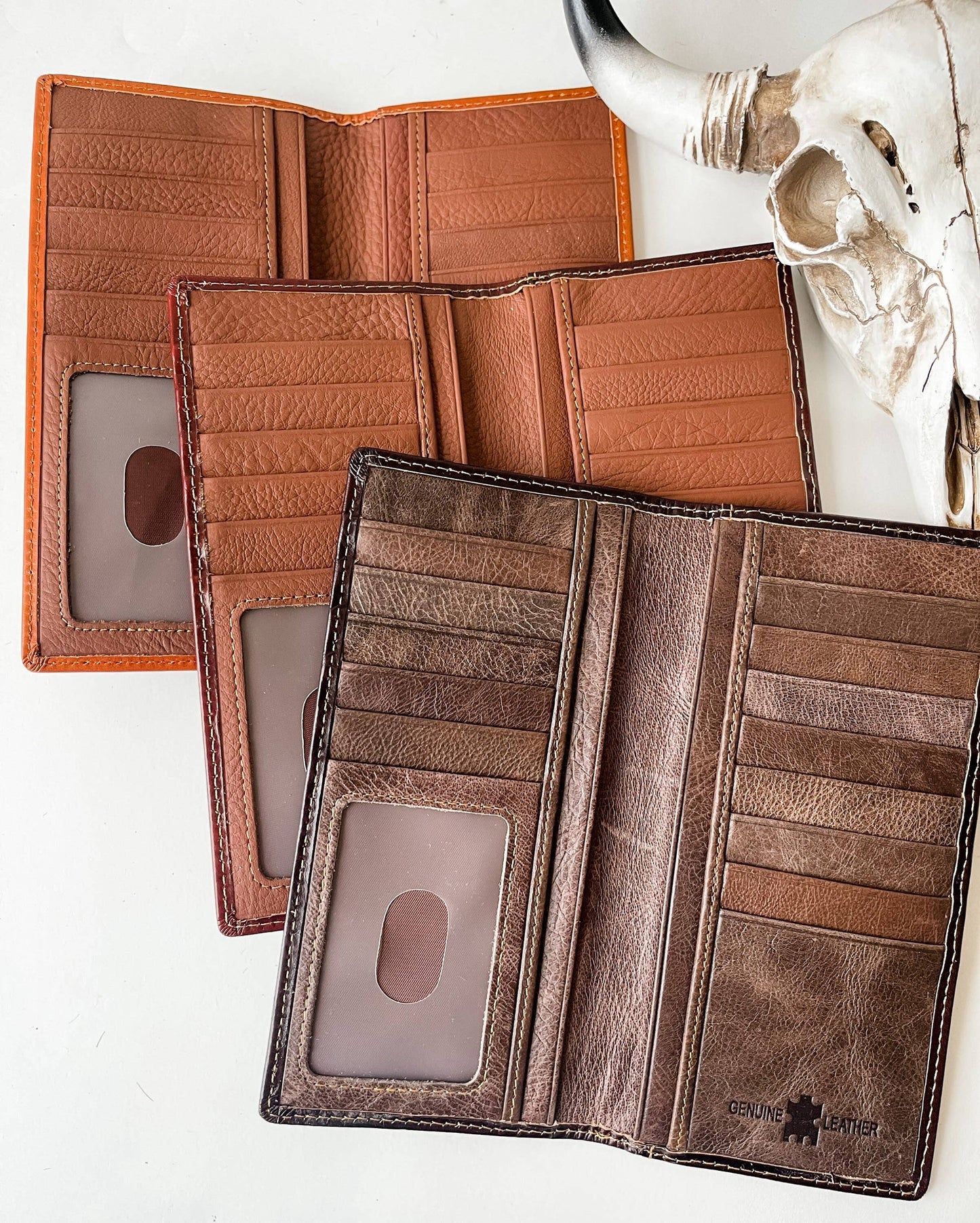 Genuine Tooled Leather Bi-Fold Wallet: Boho Ranch