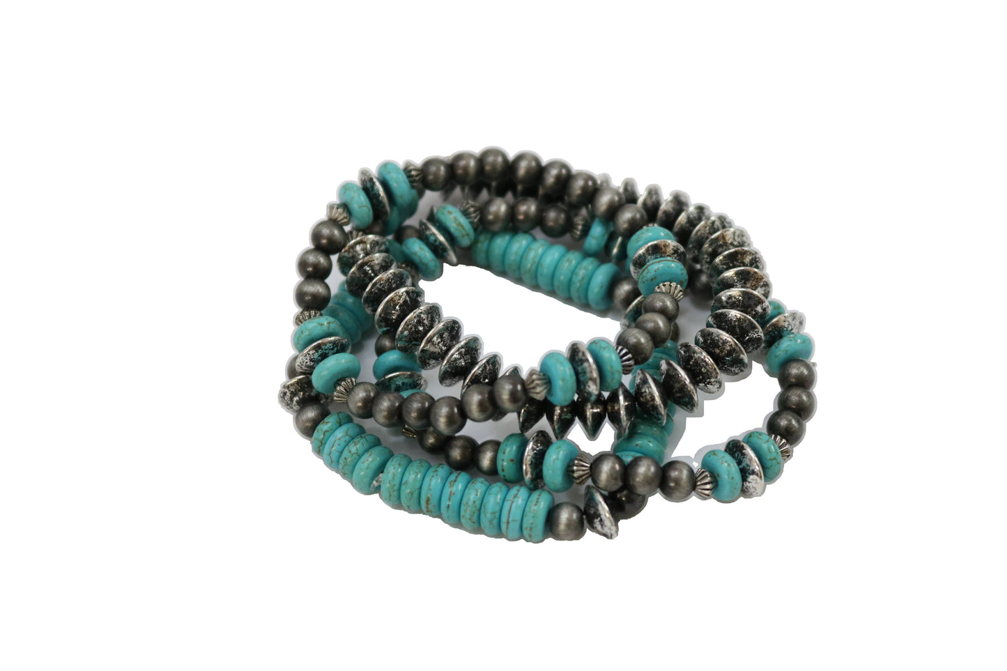 5 strand Turquoise and Silver Assorted Bracelet West Co