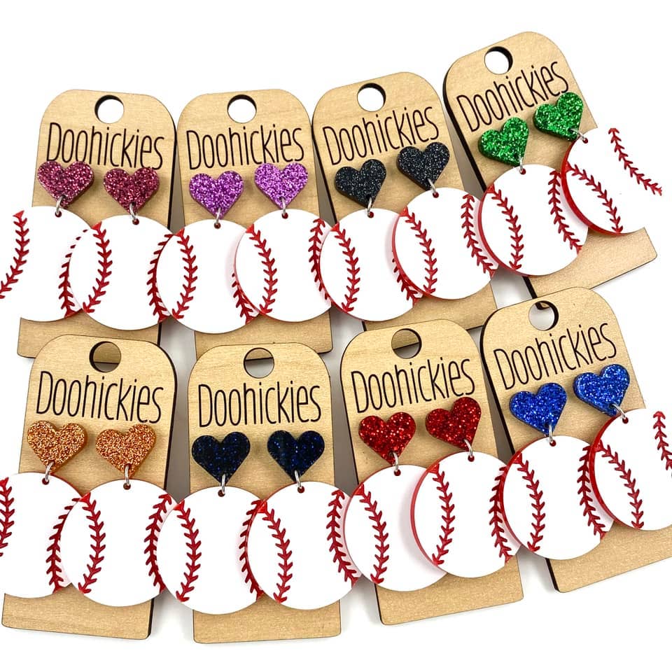 Heart Baseball Dangles - Maroon Doohickie