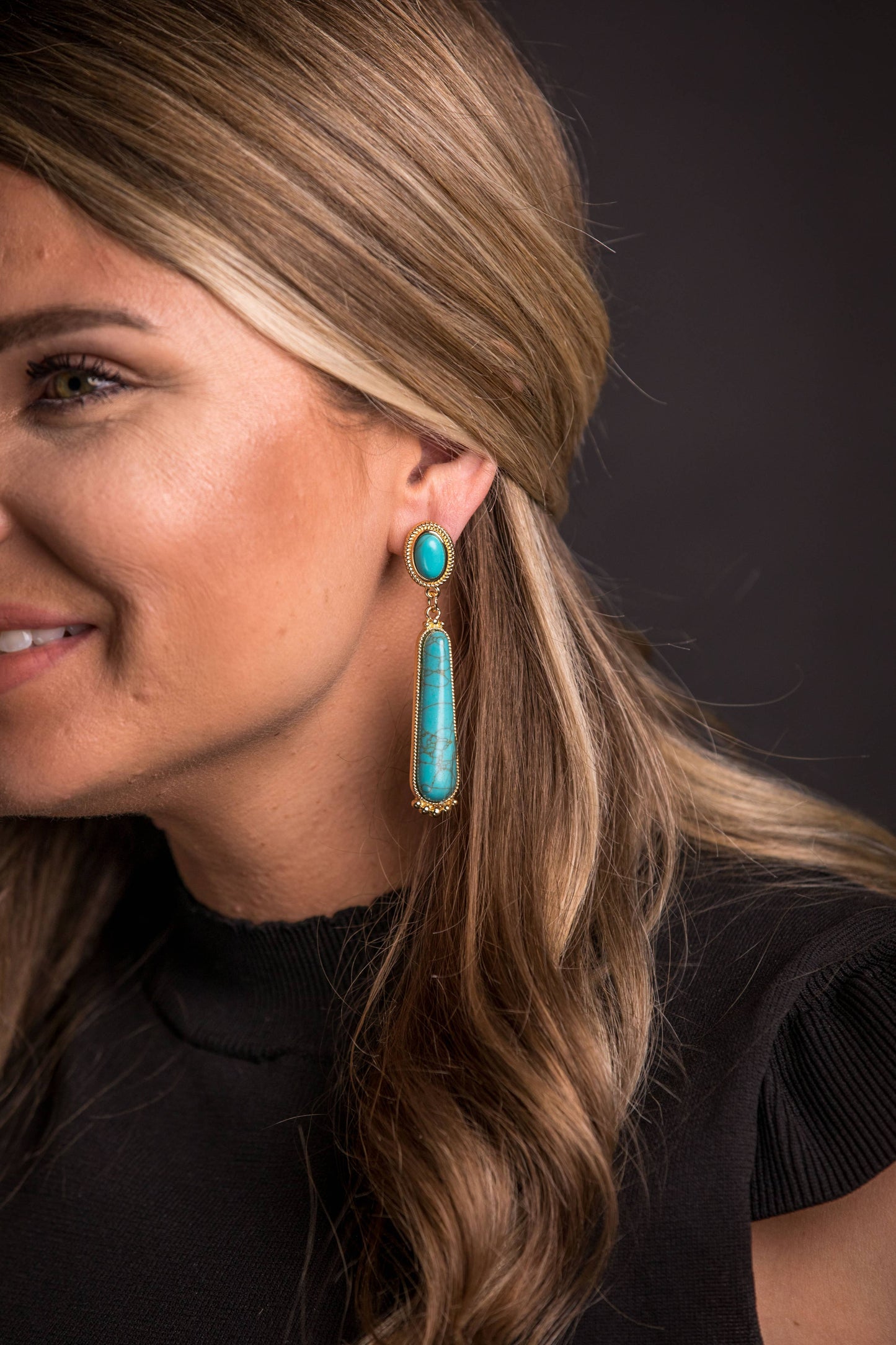 Elongated Turquoise Stone & Gold Post Earring Westco