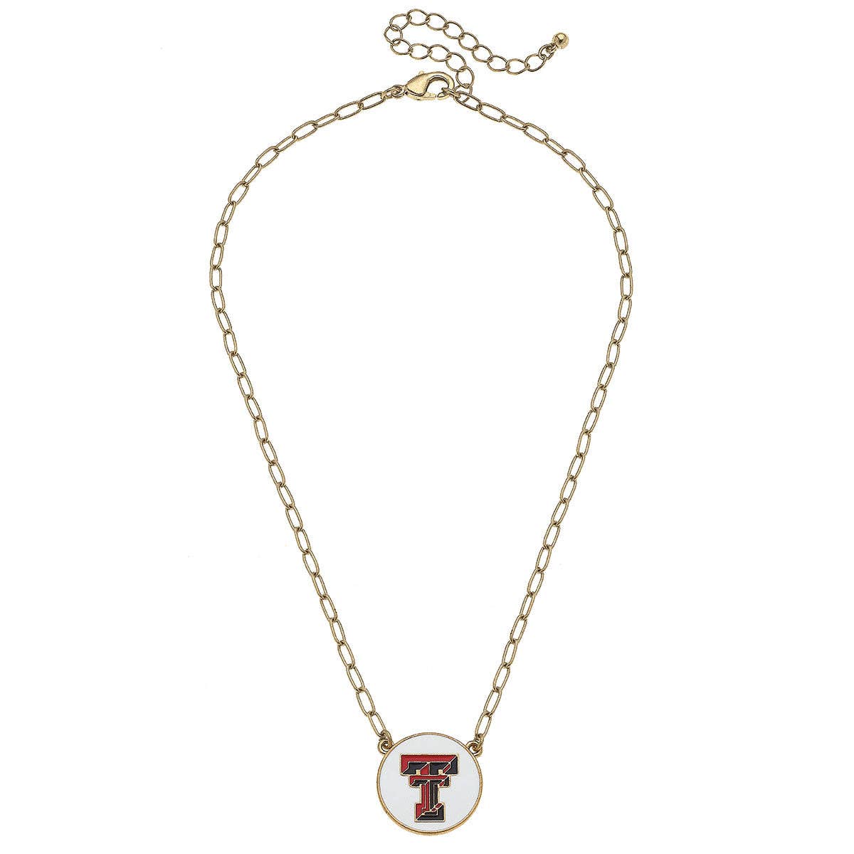 Texas Tech Red Raiders Enamel Disc Pendant Necklace in White Canvas