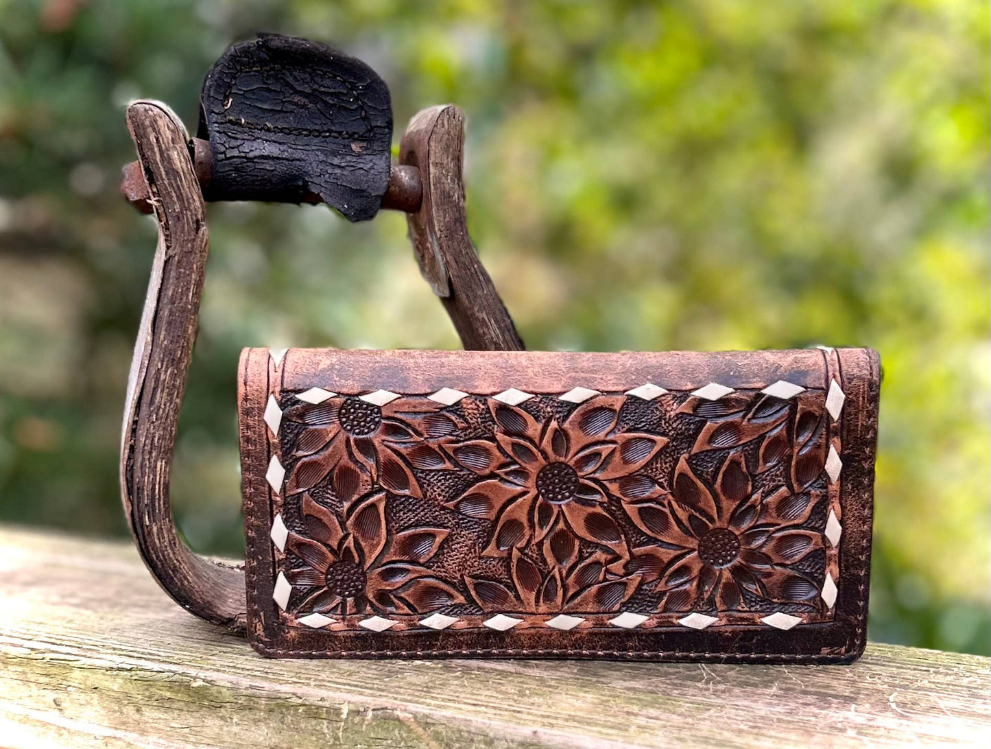 Upcycled LV Hand Tooled Leather Wallet Organizer Western Southern Junkie