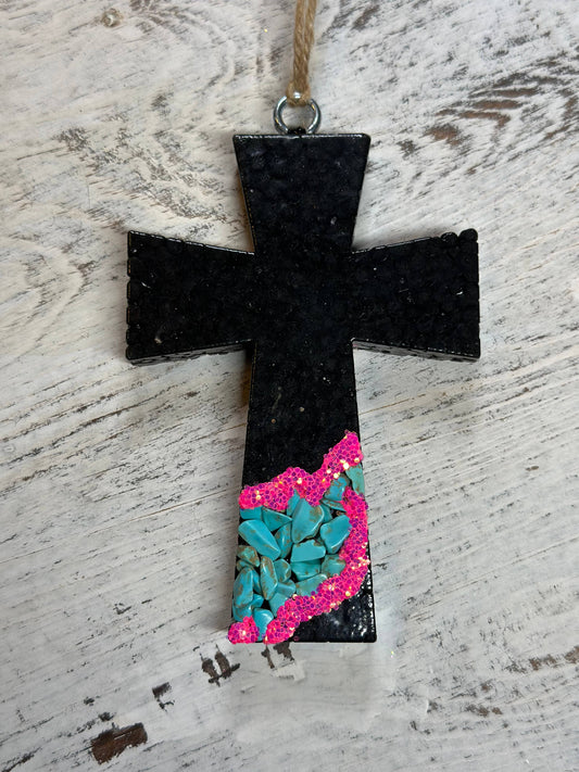 Western Turquoise Stone Cross: Volcano Capri Blue