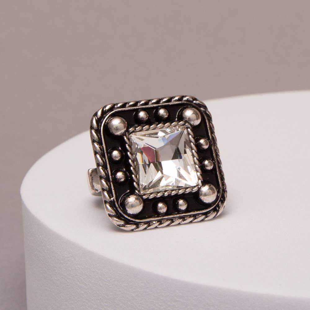 Western Turquoise Embellished Square Concho Ring: Pink
