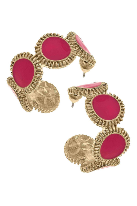 Bianca Fluted Enamel Disc Hoop Earrings