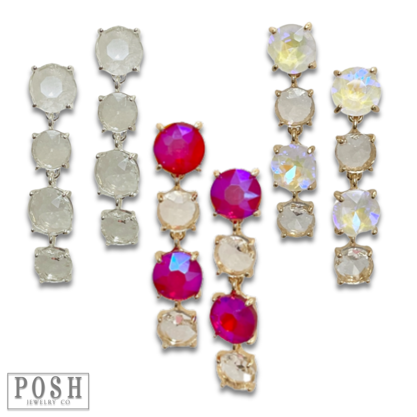 Round rhinestone drop earring: Fuchsia, Clear, or White PP