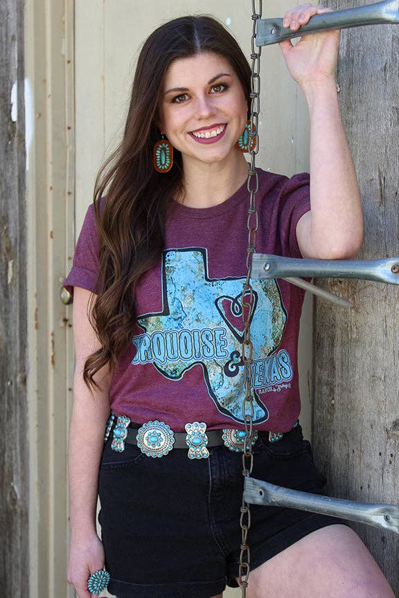 Turquoise and Texas Graphic T-Shirt: Maroon Ranch Swags