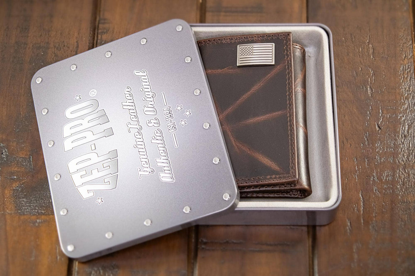 Florida Gators Men's Collegiate Zep Trifold Leather Wallet.: Crazyhorse Brown