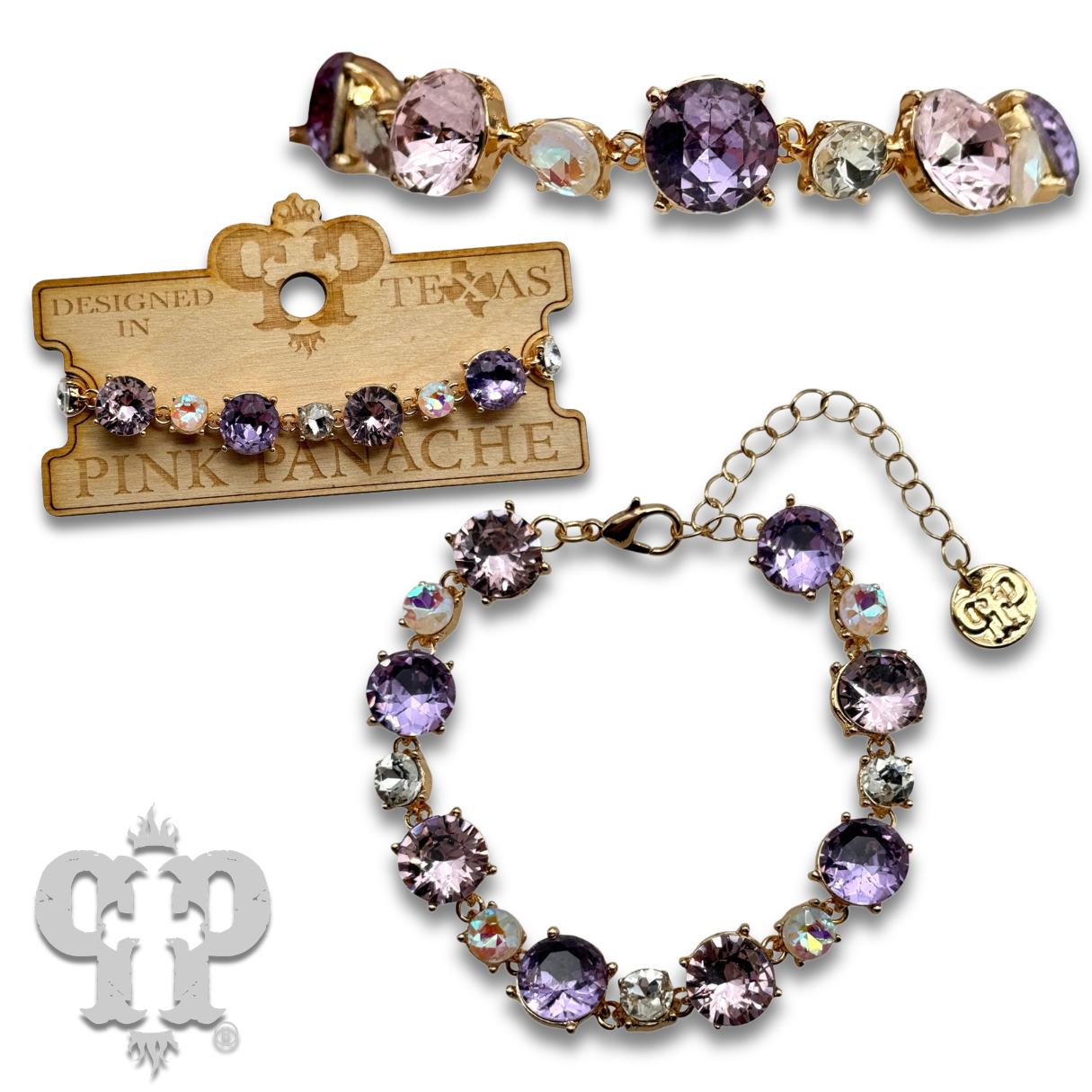 Multi-color rhinestone bracelet: Purple