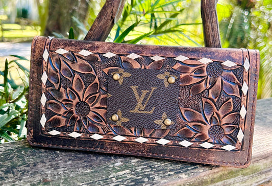 Upcycled LV Hand Tooled Leather Wallet Organizer Western Southern Junkie