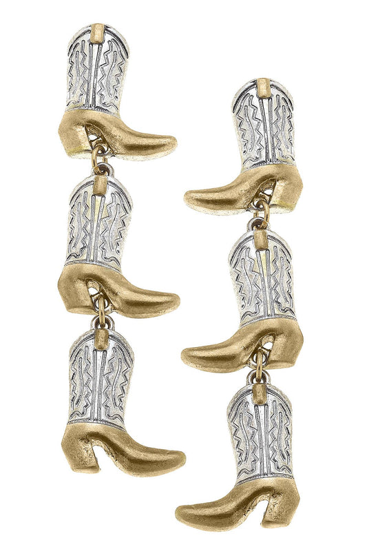 Big Sky Boot Statement Earrings in Two Tone