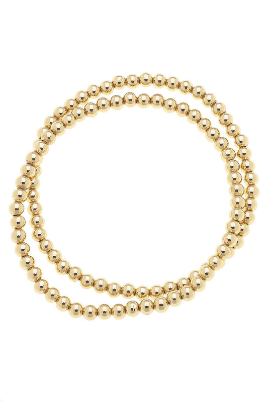 Walker Ball Bead Stretch Bracelets (Set of 2) in Shiny Gold