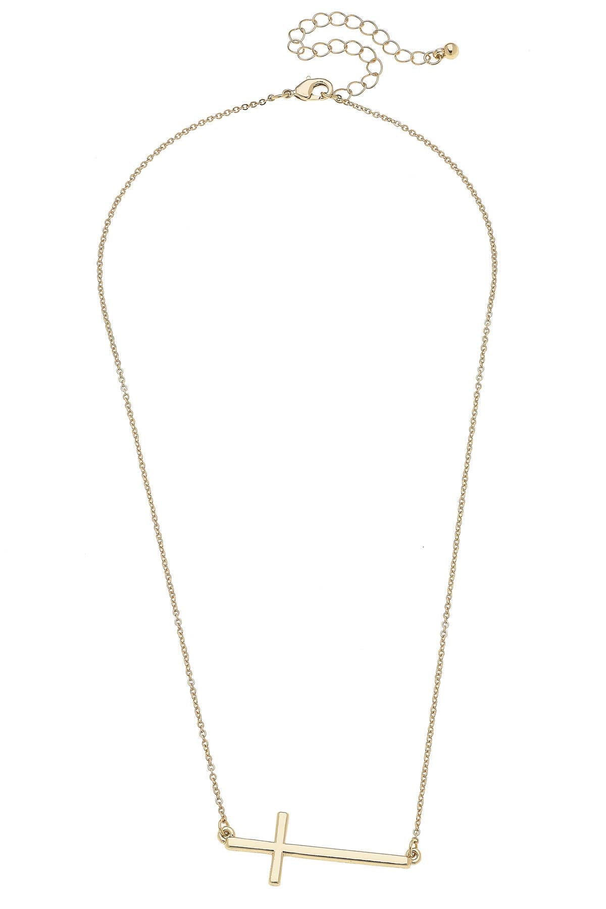 Carmi Horizontal Cross Necklace in Shiny Gold canvas