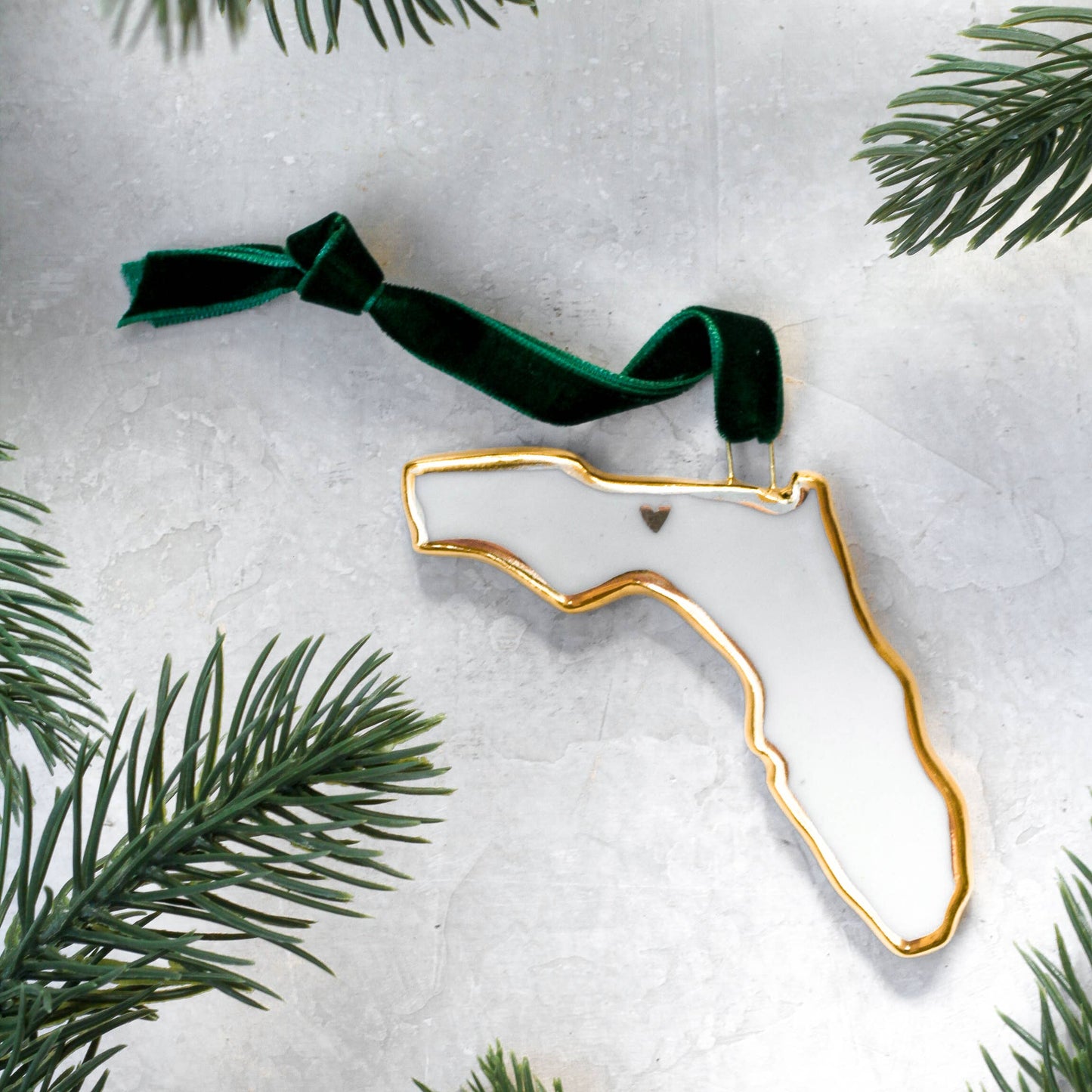 Florida Handmade Porcelain State Ornaments w/ Gold Heart Apricity