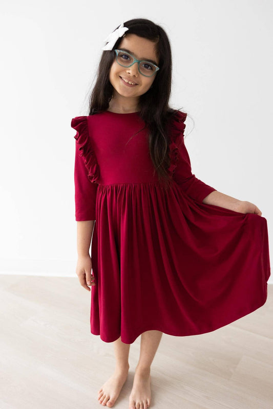 Burgundy Ruffle Twirl Dress: Mila and Rose