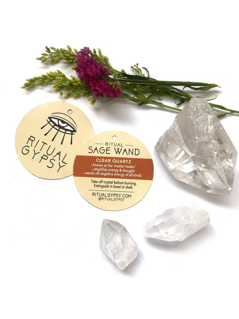 Ritual Sage Wand + Clear Quartz - (4"/9")